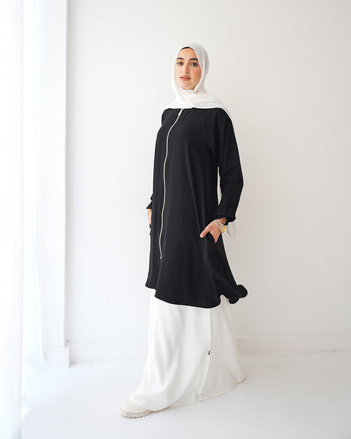 Black Zippered Modest Tunic C239