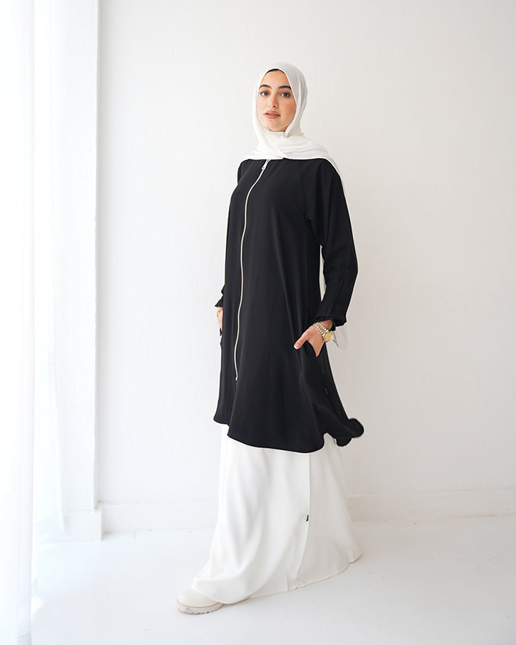 Black Zippered Modest Tunic C239
