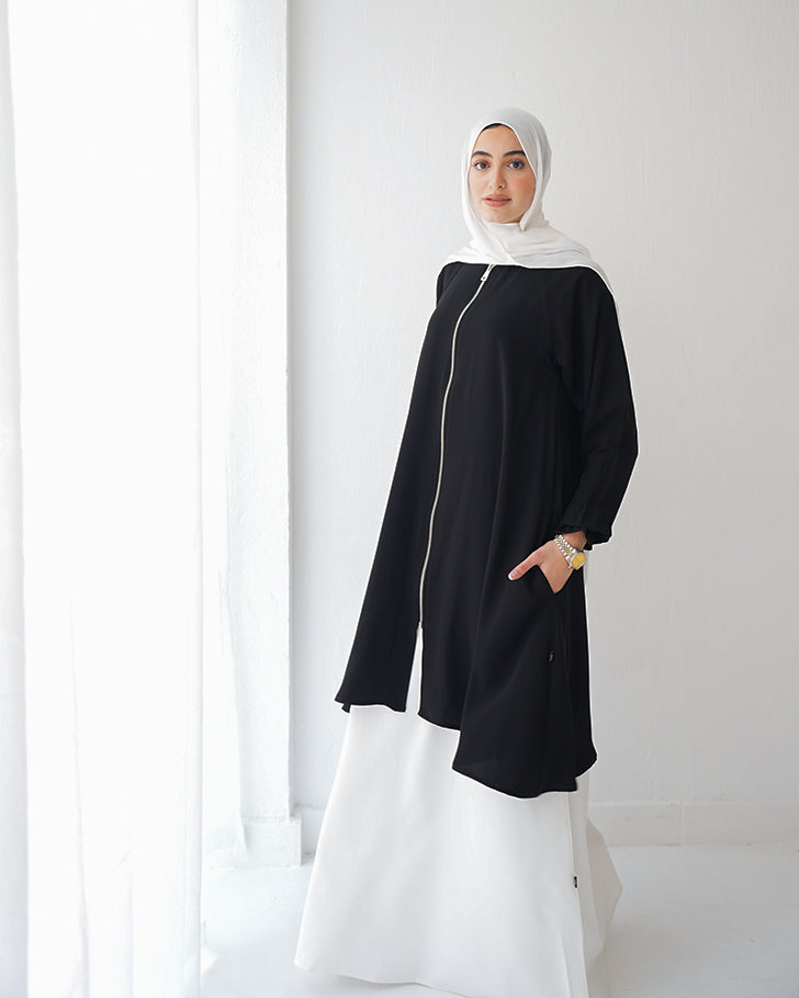 Black Zippered Modest Tunic C239