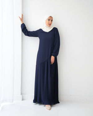 Pleated Chiffon Dress Navy C74
