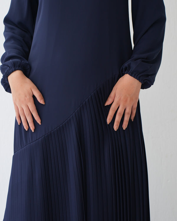 Pleated Chiffon Dress Navy C74