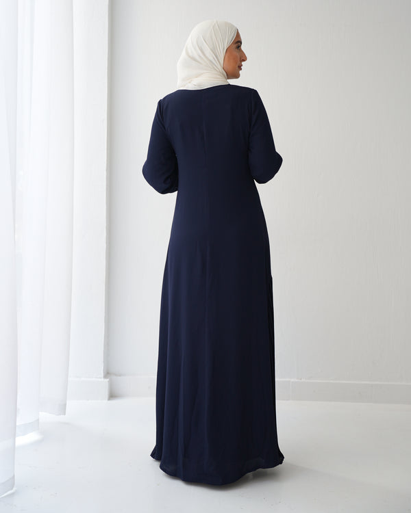 Pleated Chiffon Dress Navy C74