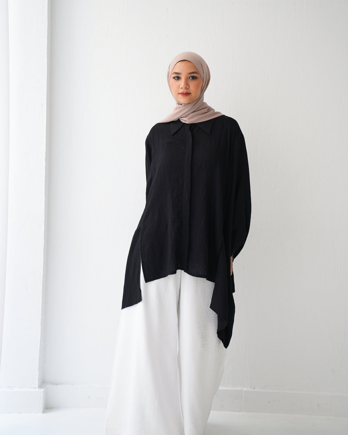 Free Size Shirt Poncho Black C2191