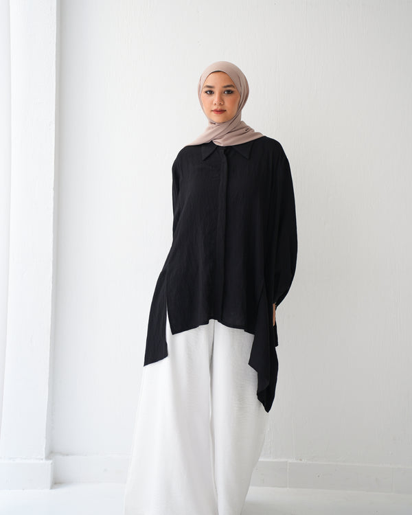 Free Size Shirt Poncho Black C2191