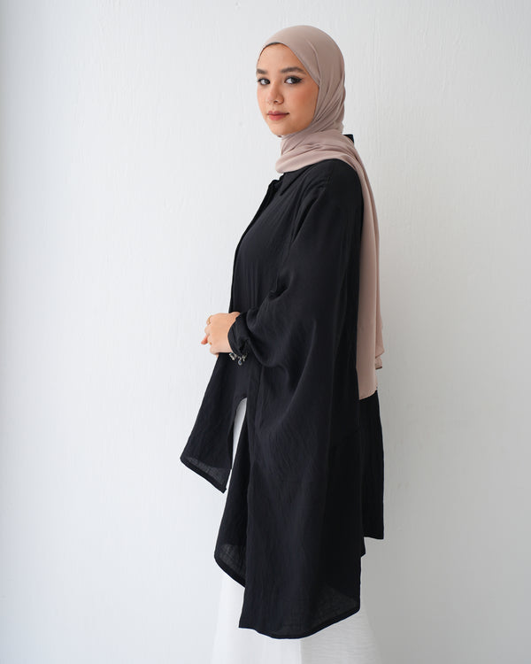 Free Size Shirt Poncho Black C2191