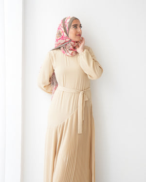Pleated Chiffon Dress Sandy Beige C74