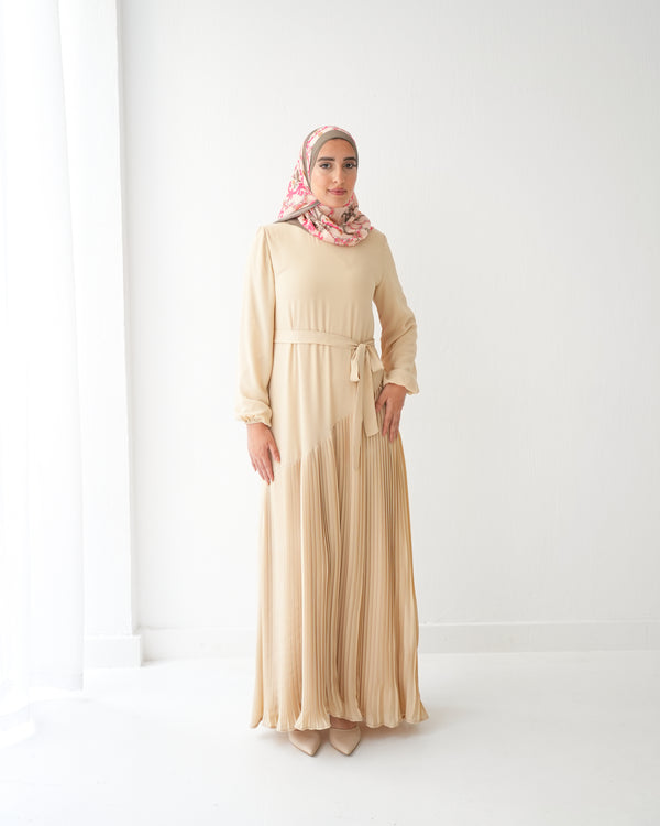 Pleated Chiffon Dress Sandy Beige C74