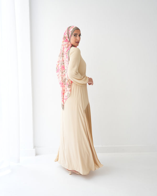 Pleated Chiffon Dress Sandy Beige C74