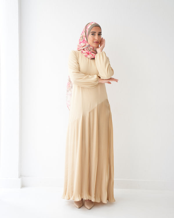 Pleated Chiffon Dress Sandy Beige C74