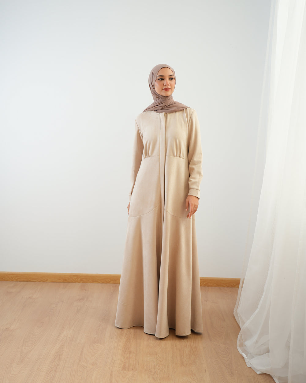 Front Buttoned Suede Dress Beige C86