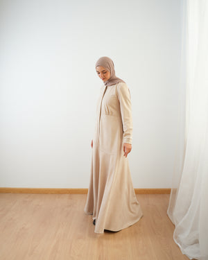 Front Buttoned Suede Dress Beige C86