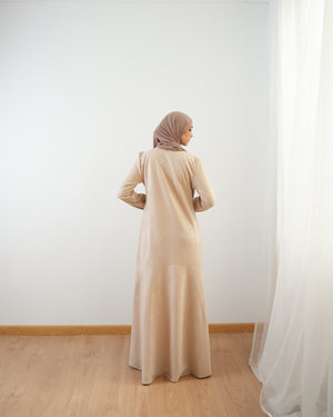 Front Buttoned Suede Dress Beige C86