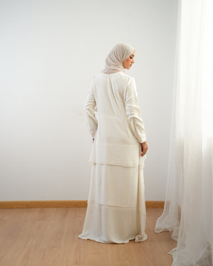 Layered Chiffon Abaya with Zipper White C161