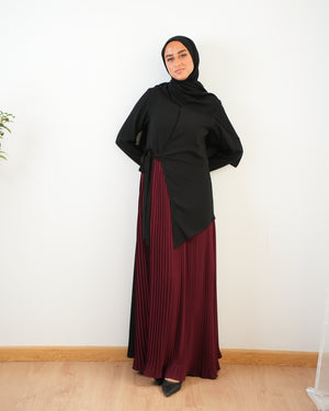 Side Wrap Pleated Abaya Maroon C113