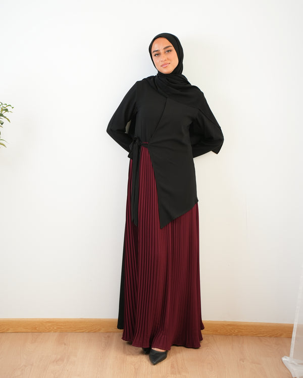 Side Wrap Pleated Abaya Maroon C113