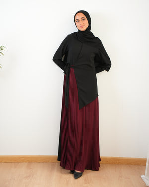 Side Wrap Pleated Abaya Maroon C113