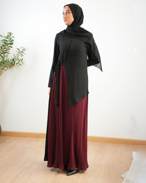 Side Wrap Pleated Abaya Maroon C113