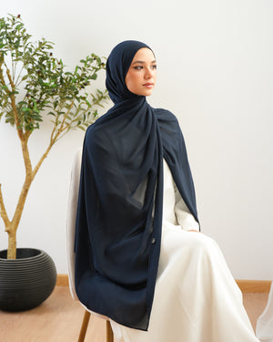 Soft Cotton Chiffon Scarf Dark Navy