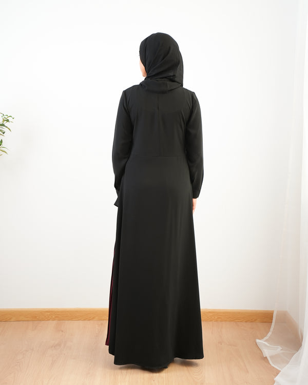 Side Wrap Pleated Abaya Maroon C113