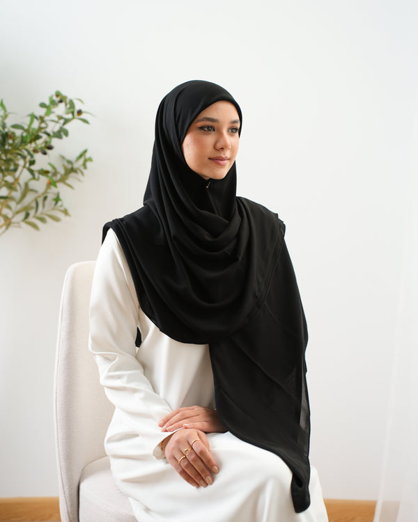 Soft Cotton Chiffon Scarf Black