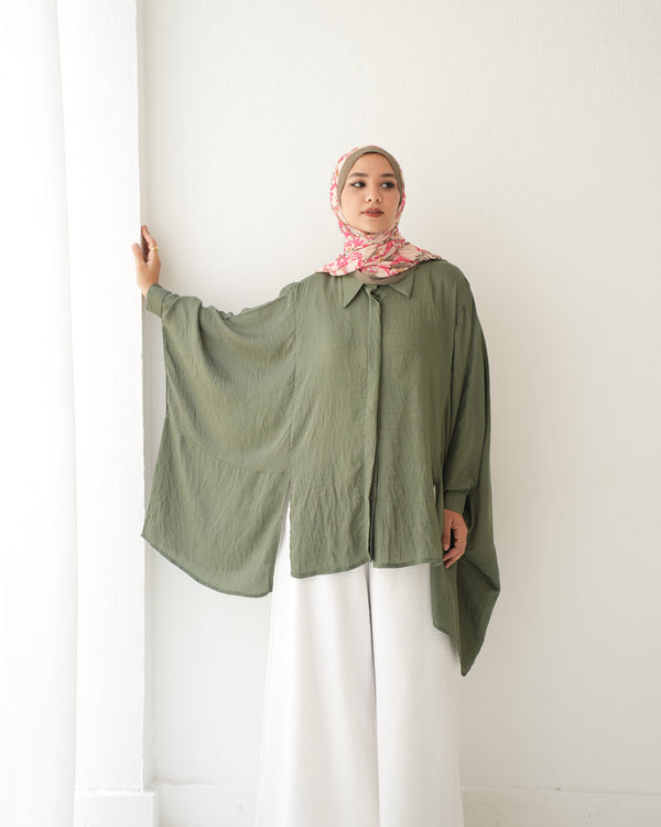 Free Size Shirt Poncho Olive C2191