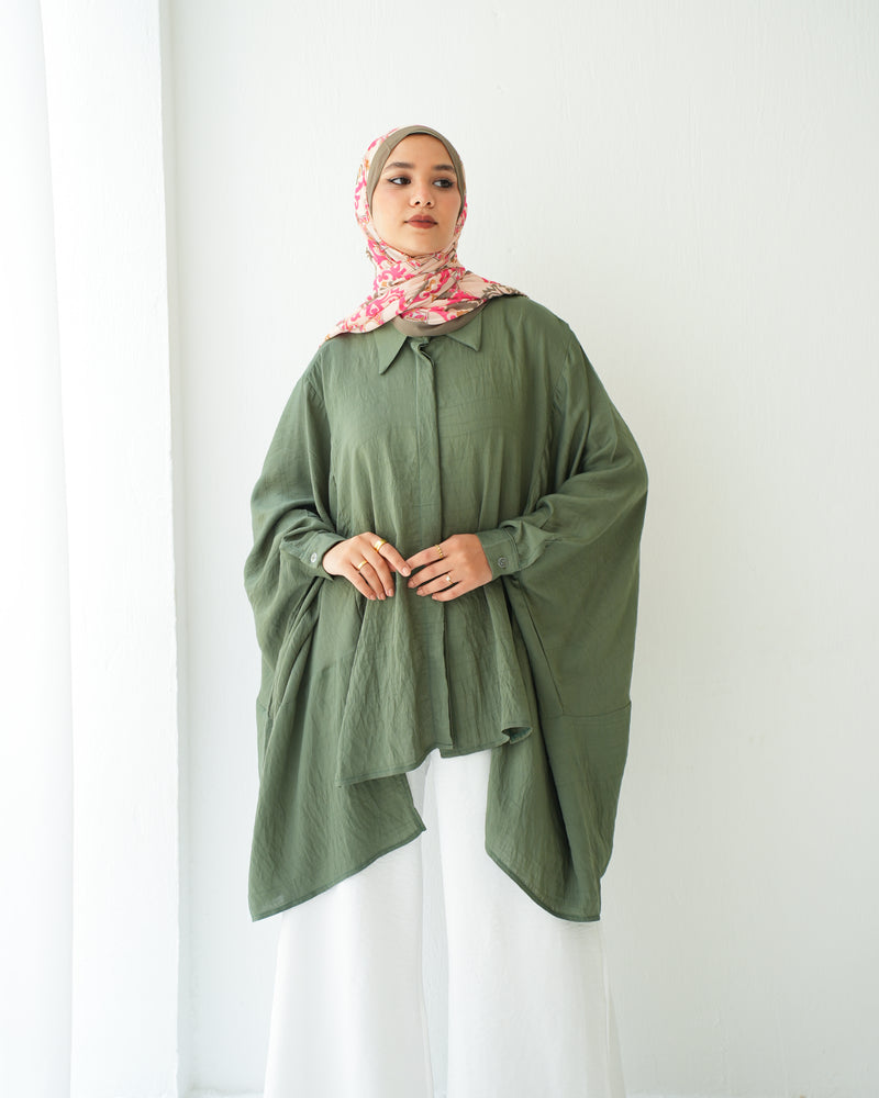 Free Size Shirt Poncho Olive C2191