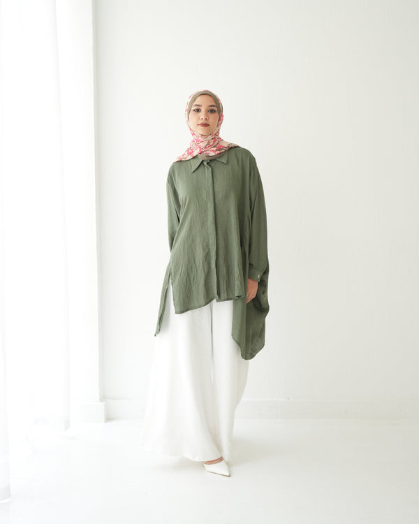 Free Size Shirt Poncho Olive C2191