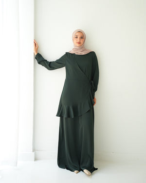 Silk Wrap Dress Olive C102