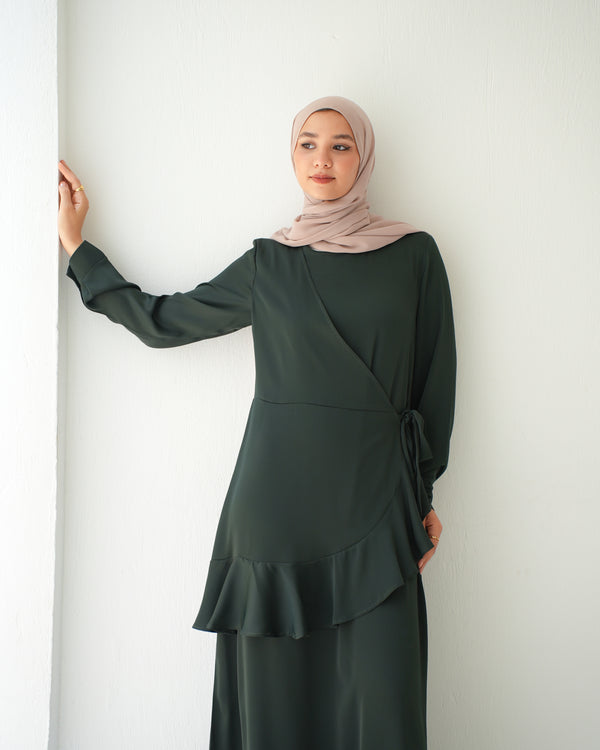 Silk Wrap Dress Olive C102