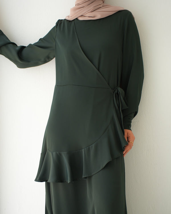 Silk Wrap Dress Olive C102