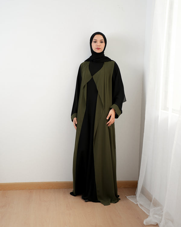 Sided Chiffon Crepe Abaya Olive C46