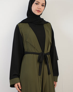 Sided Chiffon Crepe Abaya Olive C46