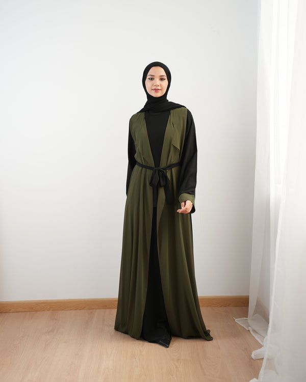 Sided Chiffon Crepe Abaya Olive C46