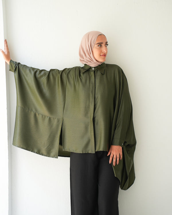 Free Size Poncho Metallic Olive C2193
