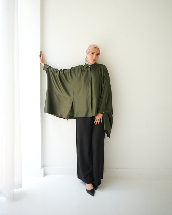 Free Size Poncho Metallic Olive C2193