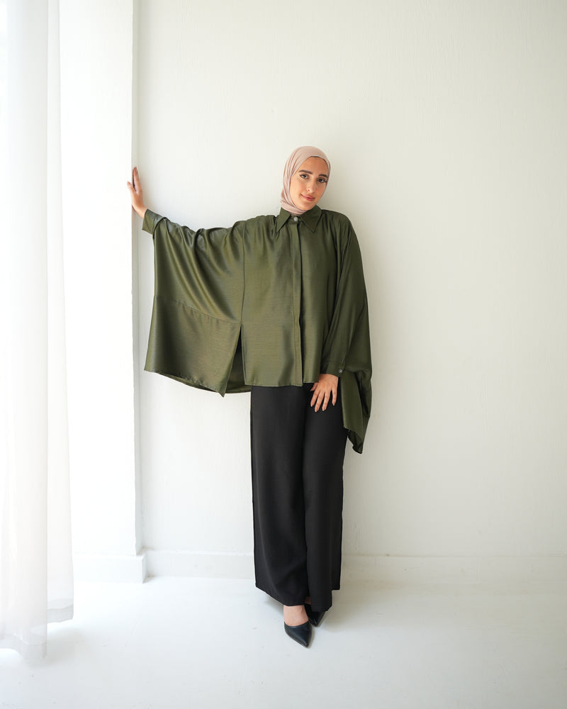 Free Size Poncho Metallic Olive C2193