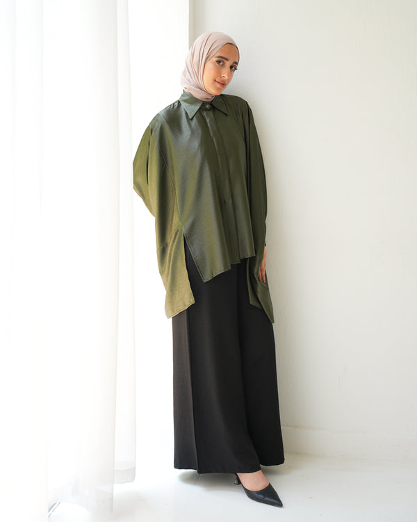 Free Size Poncho Metallic Olive C2193