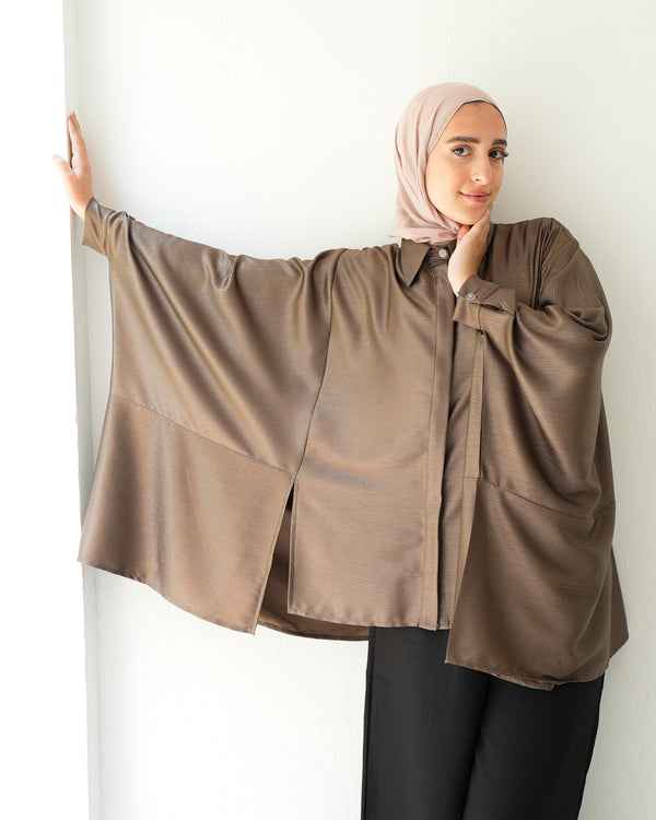 Free Size Poncho Metallic Brown C2193