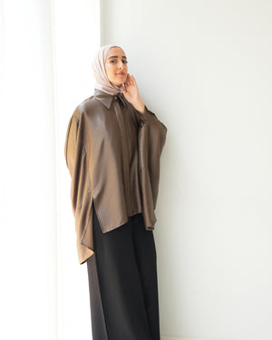 Free Size Poncho Metallic Brown C2193