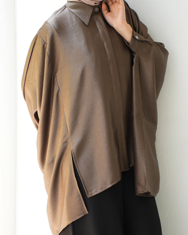 Free Size Poncho Metallic Brown C2193