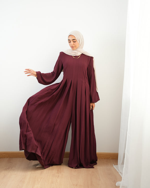 Pleated Jumpsuit Maroon C150