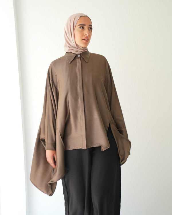 Free Size Poncho Metallic Brown C2193