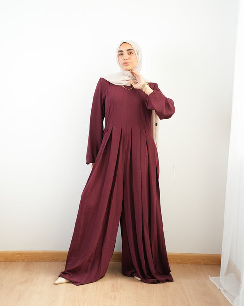 Pleated Jumpsuit Maroon C150