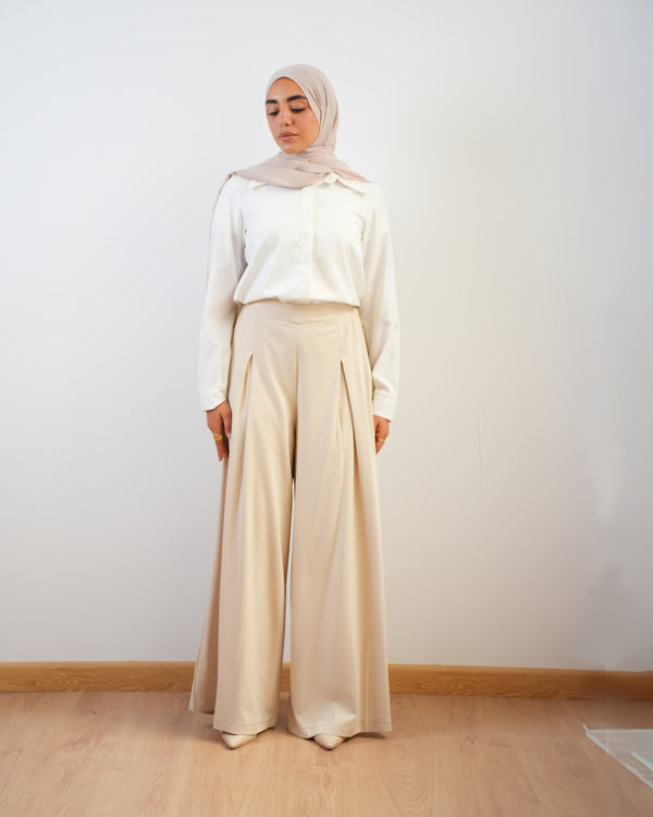 Wide Leg Pants Beige C1702