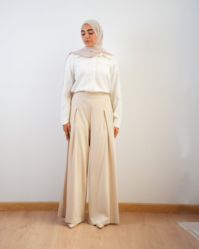Wide Leg Pants Beige C1702