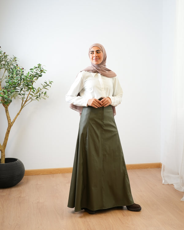 Leather Maxi Skirt Olive C203