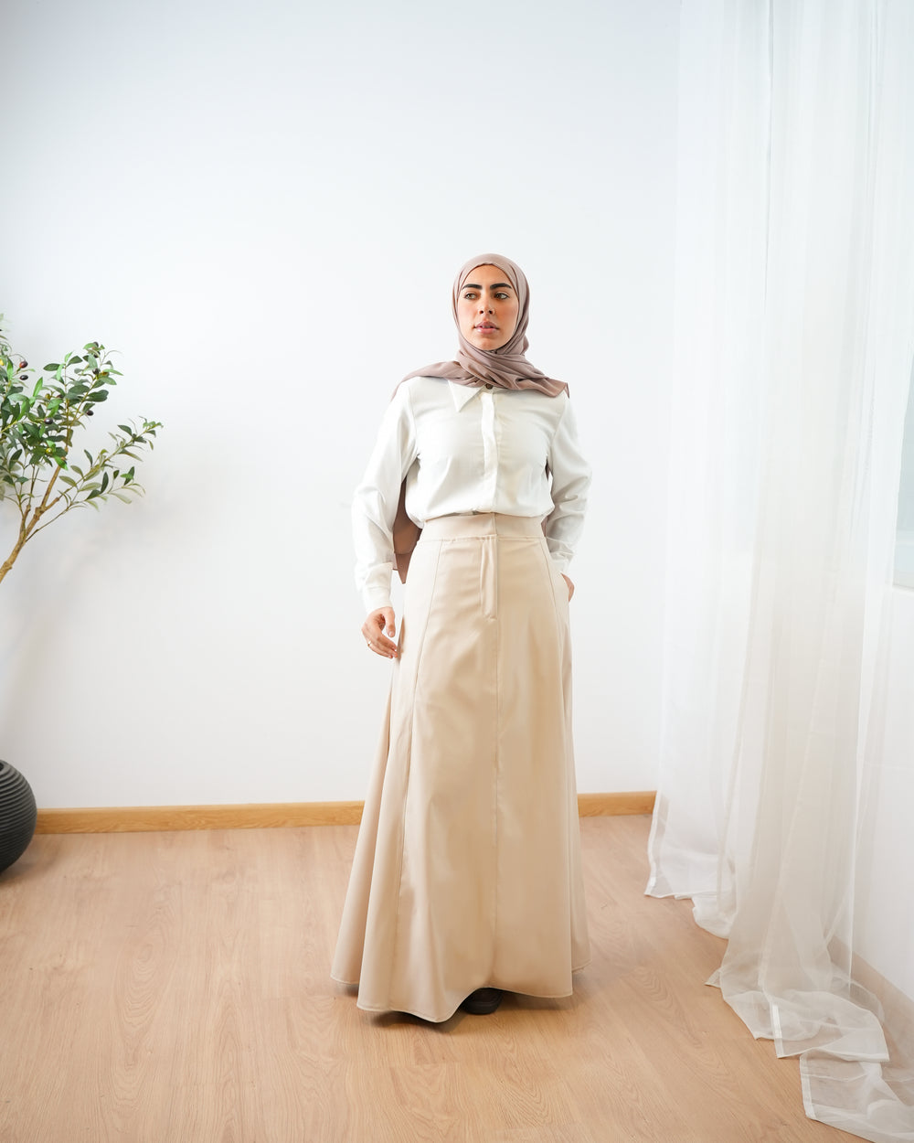 Leather Maxi Skirt Beige C203