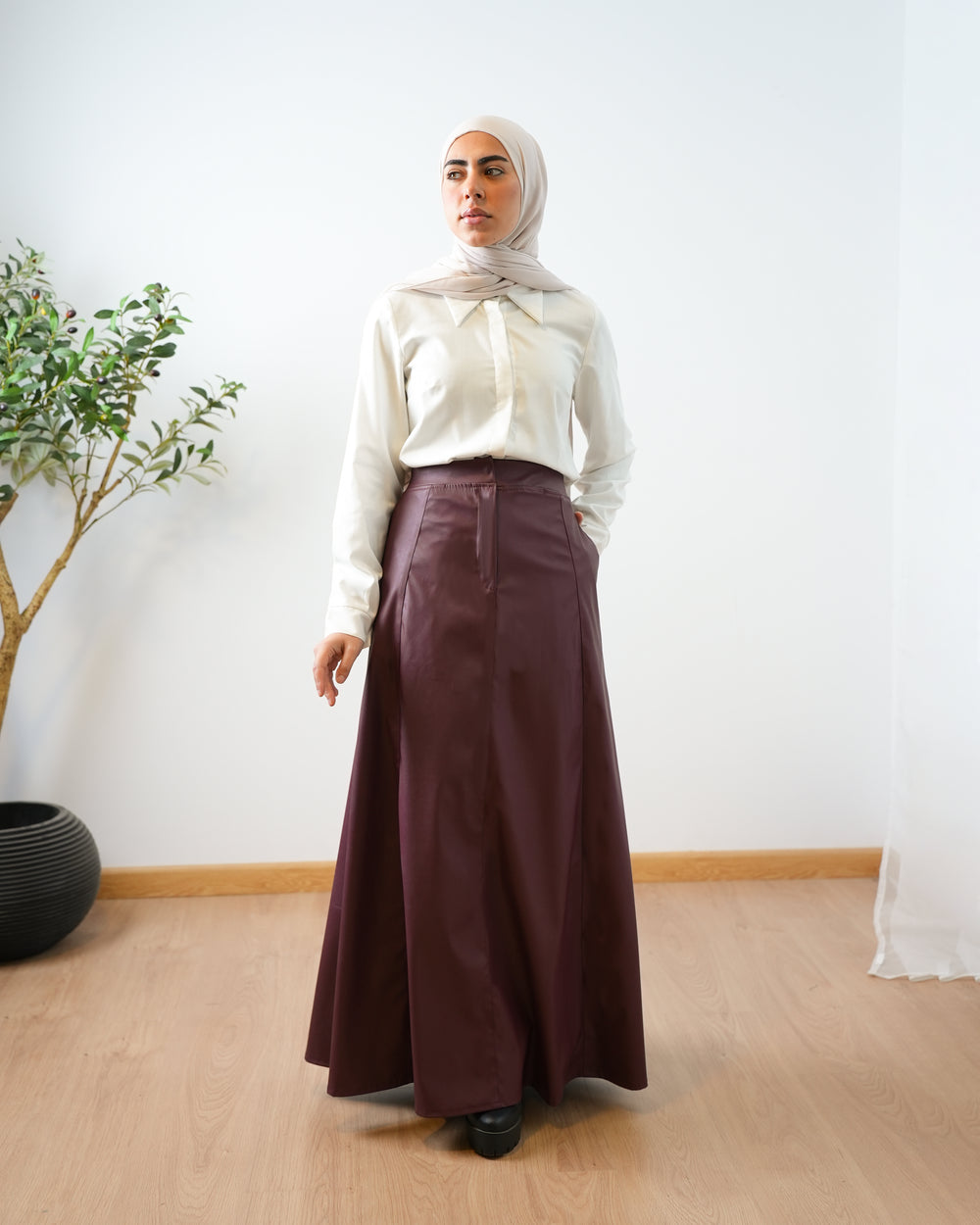 Leather Maxi Skirt Burgundy C203
