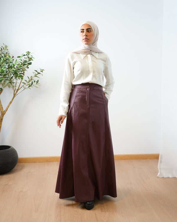 Leather Maxi Skirt Burgundy C203