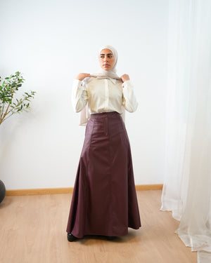 Leather Maxi Skirt Burgundy C203